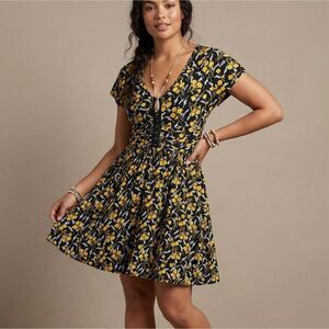 Maeve Anthropologie Floral Fit & Flare Dress Bohemian Cottagecore Festival XS